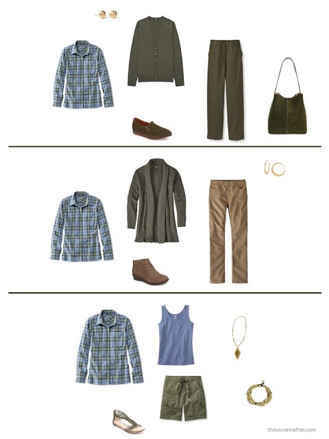 three ways to wear a plaid shirt from a capsule wardrobe