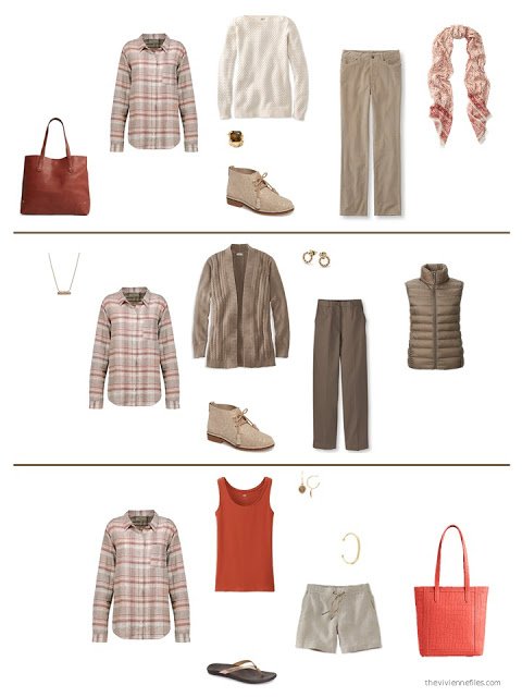 three ways to wear a plaid shirt from a capsule wardrobe