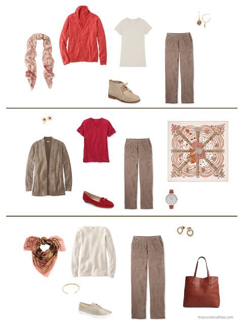 three ways to wear brown corduroy pants from a capsule wardrobe