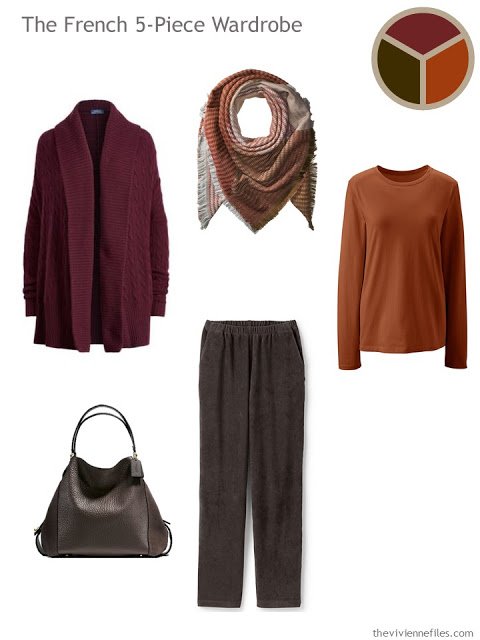 French 5-Piece Wardrobe in burgundy, russet and dark chocolate brown
