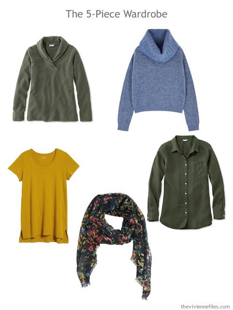 The French 5-Piece Wardrobe in basil green, soft blue and gold