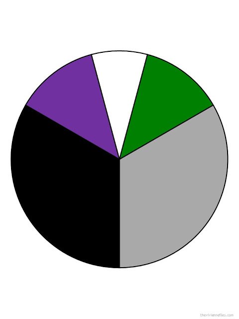black, grey, strong purple, white and strong green
