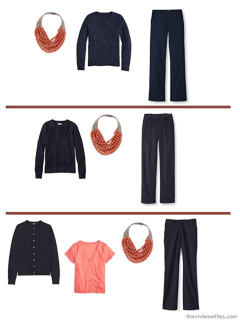 3 ways to wear a russet necklace with A Common Wardrobe in navy and white