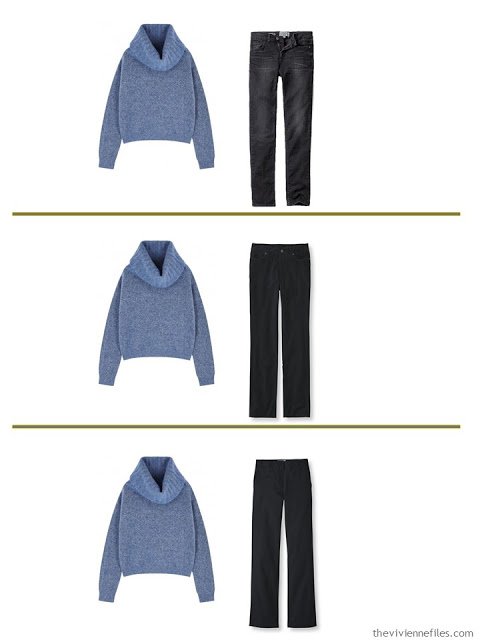 3 ways to wear a muted blue sweater with A Common Wardrobe