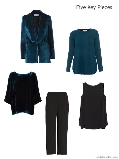 Five Key Pieces in teal and black