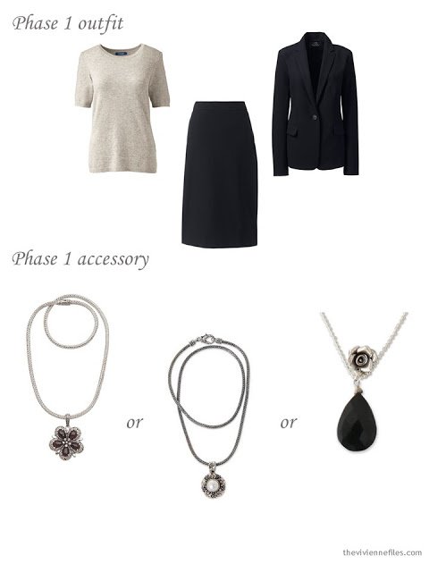 adding a necklace to a 4 by 4 Wardrobe in black, taupe and pink