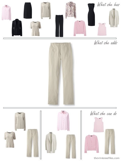 adding a pair of taupe pants to a 4 by 4 Wardrobe