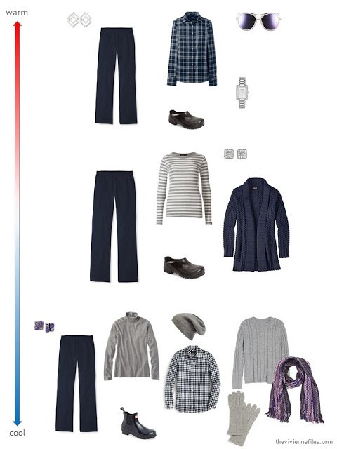 3 ways to wear navy pants for changing weather