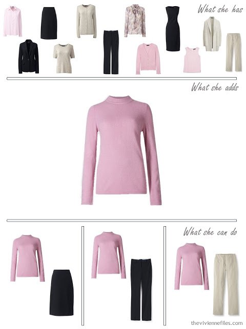 adding a pink sweater to a 4 by 4 Wardrobe