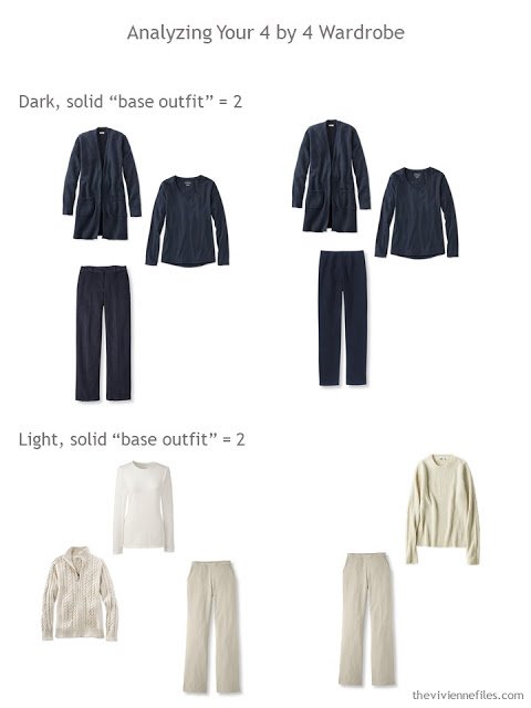 Analyzing a 4 by 4 Wardrobe for solid-color "base" outfits