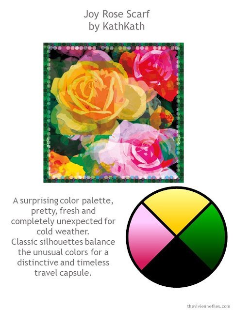 The Joy Rose Scarf with style guidelines and color palette