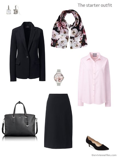 An interview outfit in black and pink