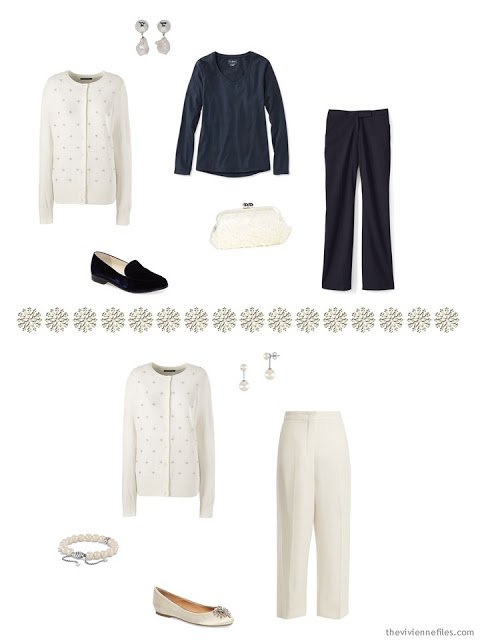 2 ways to wear a winter white embellished cardigan