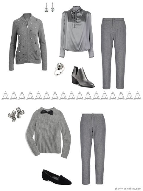 2 grey outfits for the winter holidays