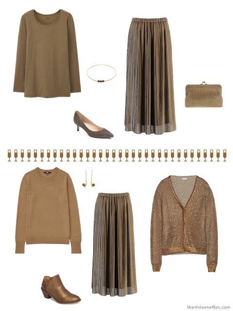 2 outfits for the December and January holidays in copper brown