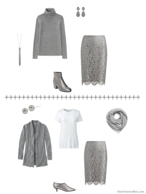 two ways to wear a grey lace skirt with A Common Wardrobe