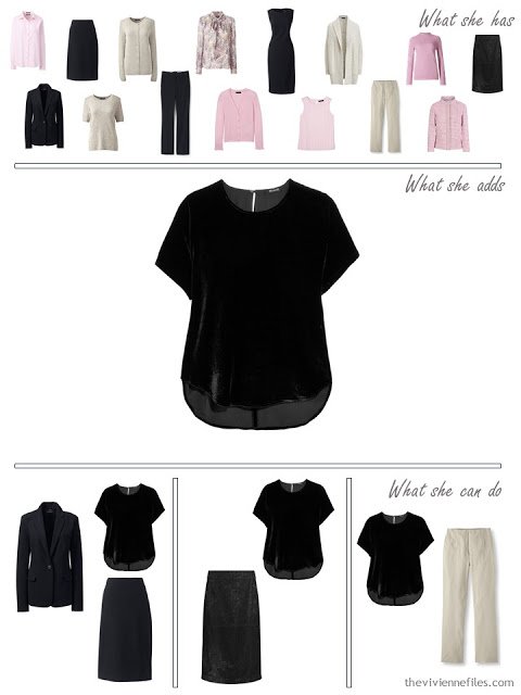 adding a black velvet tee to a 4 by 4 Wardrobe