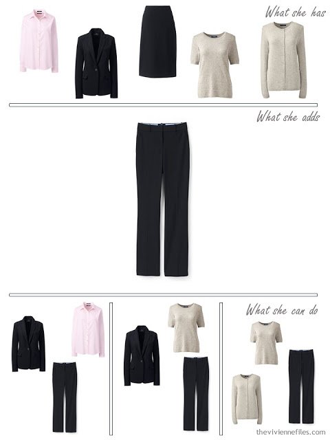adding black pants to a 4 by 4 wardrobe