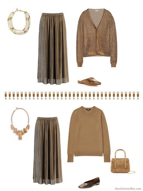 2 outfits for the December and January holidays in bronze brown