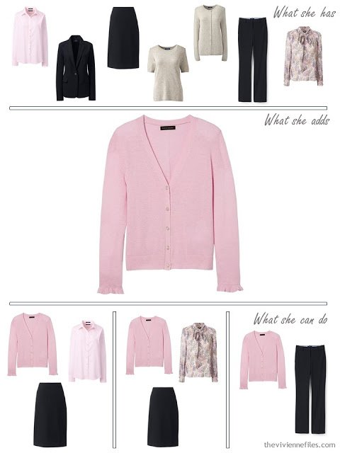 adding a pink cardigan to a 4 by 4 Wardrobe