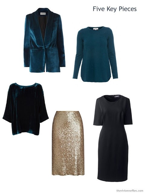 Five Key Pieces in teal, gold and black