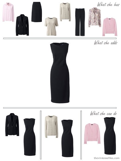 adding a black dress to a 4 by 4 wardrobe