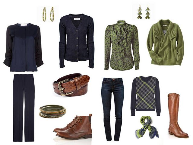 travel capsule wardrobe in olive and navy for cold weather