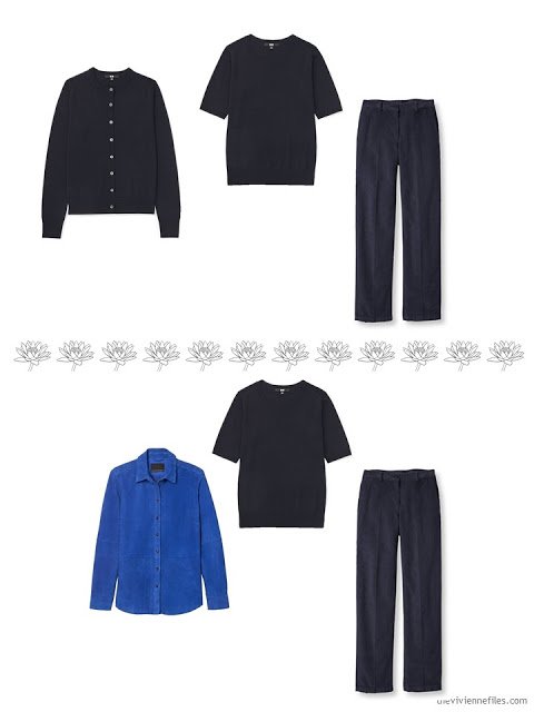 2 ways to wear navy corduroy pants in a 4 by 4 Wardrobe