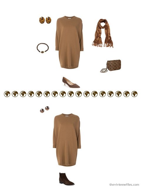 2 ways to wear a brown knit dress in a 4 by 4 Wardrobe