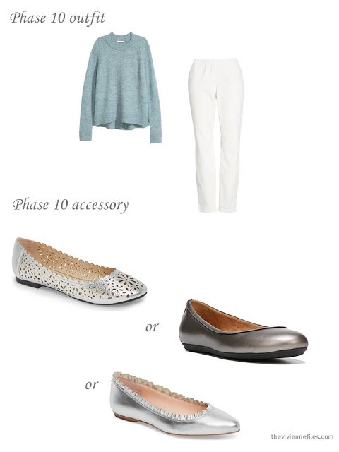 adding silver ballet flats to a 4 by 4 Wardrobe in Navy with floral accents