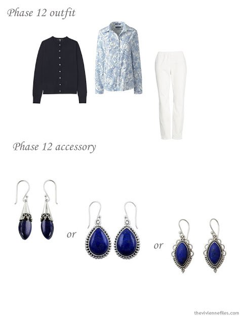 adding lapis earrings to a 4 by 4 Wardrobe in Navy with floral accents