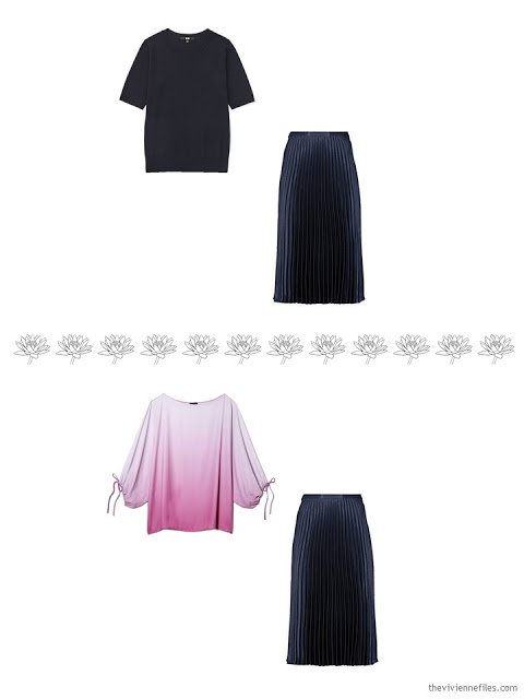 2 ways to wear a navy skirt in a 4 by 4 Wardrobe