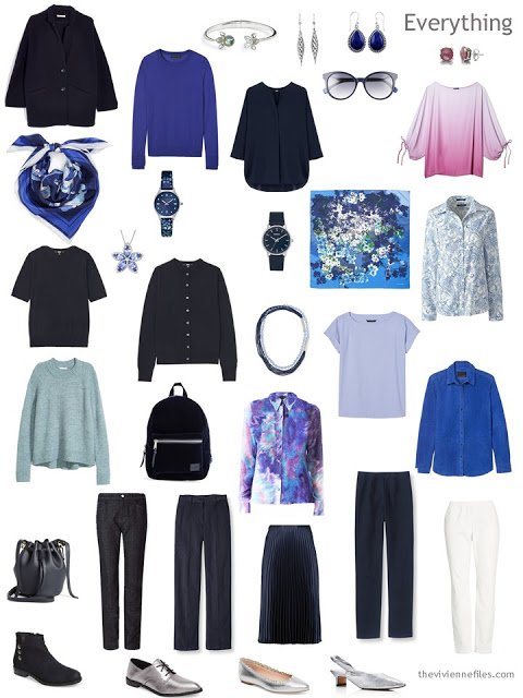 a 4 by 4 Wardrobe in Navy with floral accents and accessories