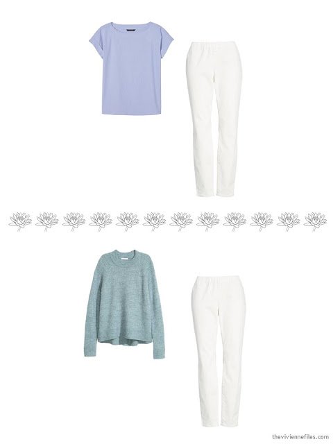 2 ways to wear ivory denim pants in a 4 by 4 Wardrobe