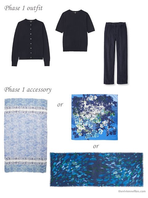 adding a scarf to a 4 by 4 Wardrobe in Navy with floral accents