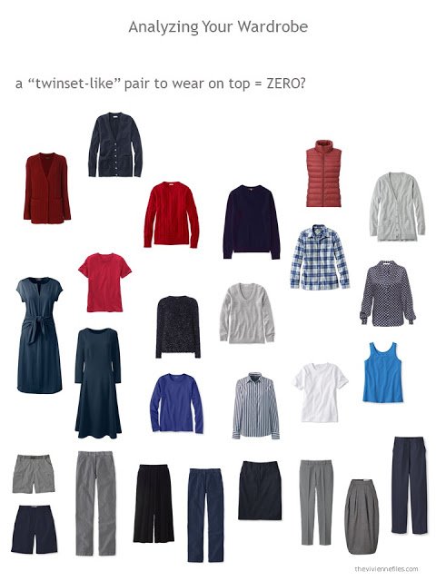 evaluating a wardrobe on the presence of a twinset or equivalent