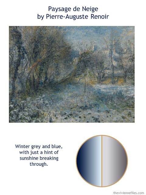 Paysage de Neige by Pierre-Auguste Renoir with style guidelines and color palette