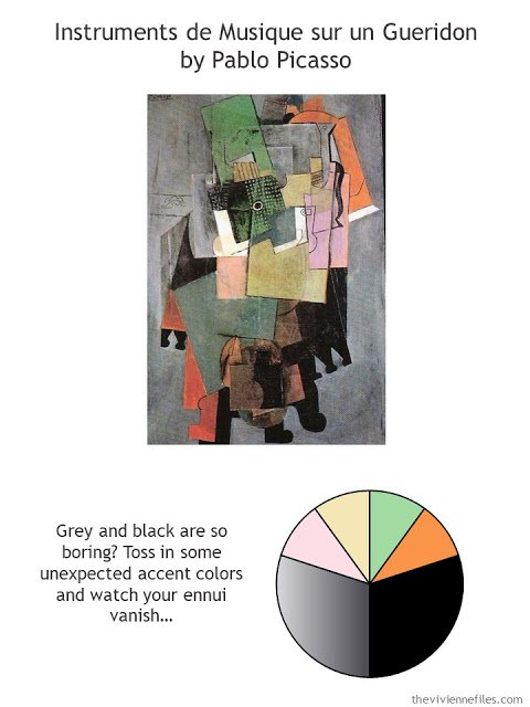 Instruments de Musique sur un Gueridon by Picasso with style guidelines and color palette