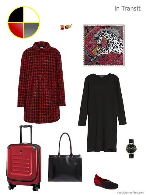travel outfit in black and red