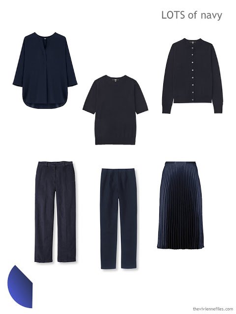 Six navy garments, to build a cool-weather 4 by 4 Wardrobe