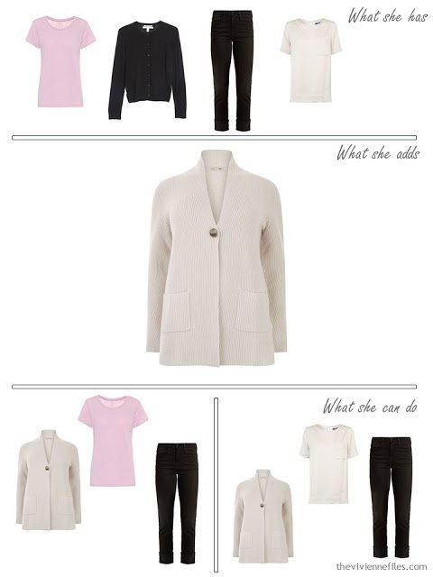 adding an ivory cardigan to a capsule wardrobe