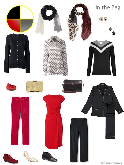 black, red and grey Six-Pack travel capsule wardrobe