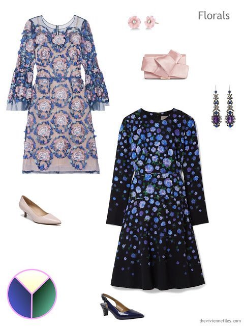 2 floral dresses with accessories