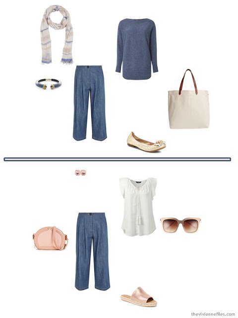 2 ways to wear denim culottes from a 6-Pack Wardrobe