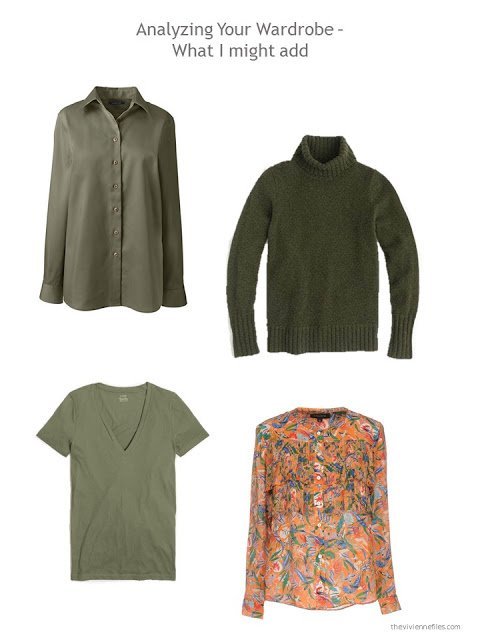 suggested additions for a capsule wardrobe based on olive green