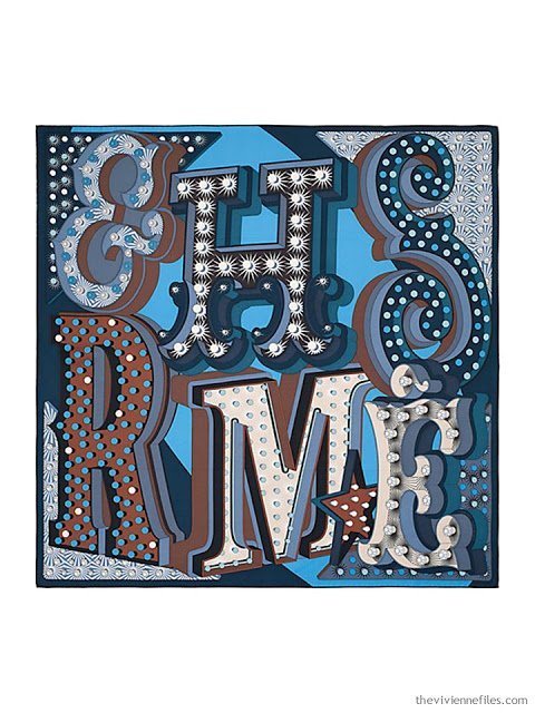 Hermes Electrique silk scarf in blue and brown