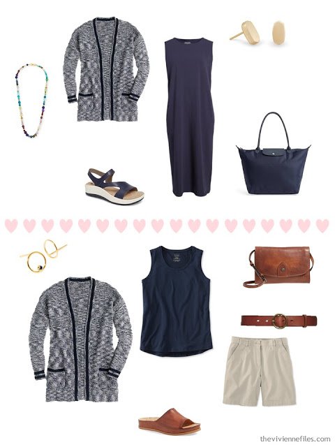 2 ways to wear a marled navy cardigan from a 4 by 4 Wardrobe