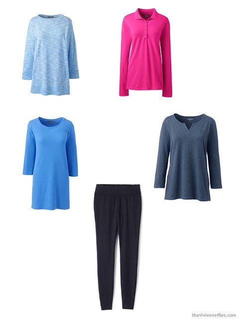 a wardrobe capsule of leggings with tunics