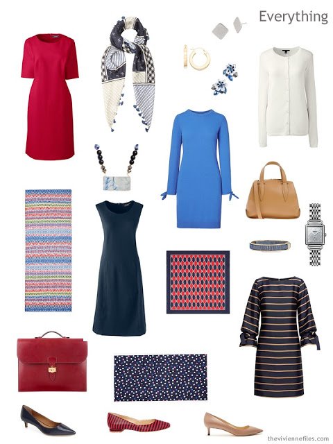 Tote Bag Travel capsule wardrobe of 4 dresses and a cardigan