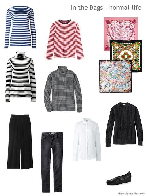 travel capsule wardrobe with lots of stripes